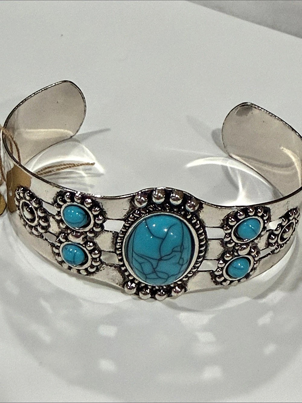 Synthetic Turquoise Stone Cuff Bracelet in Blue & Silver NWT